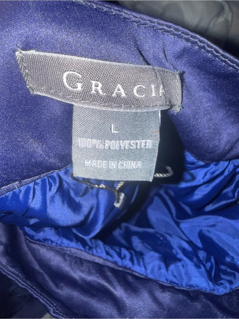 Gracia Navy Blue High-Low Satin Skirt